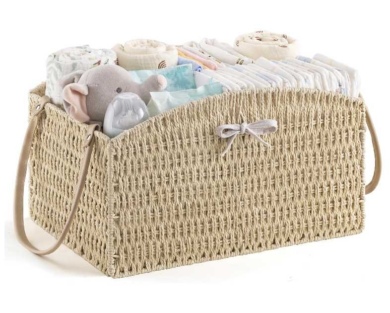 HBlife Diaper Caddy Organizer, Large Hand-Woven Storage Basket for Diapers & Baby Essentials - Elegant Curved Design, Ideal Gift for Baby Shower & Registry Must-Have