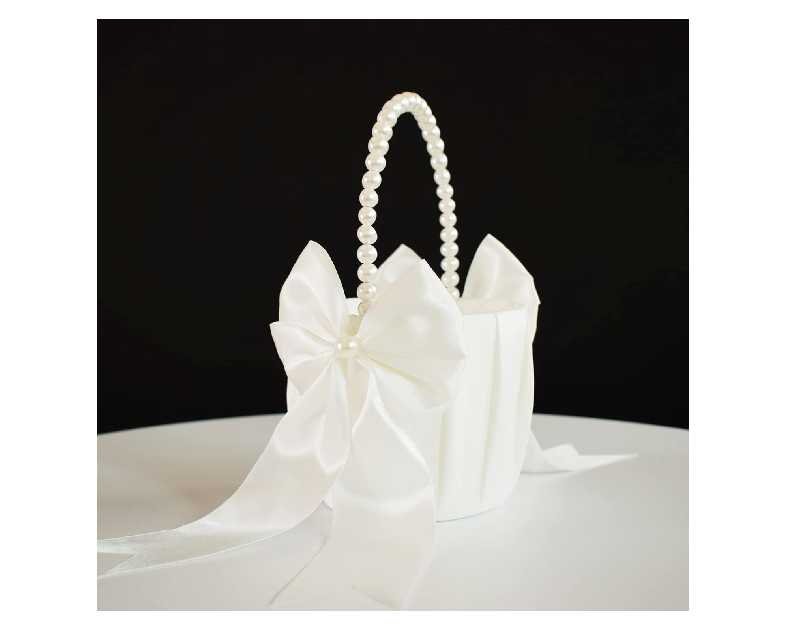 Flower Girl Basket with Pearl Handle, Ivory Fariy Wedding Baskets for Flower Girls