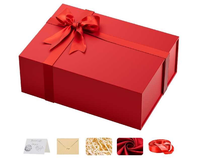 Large Red Gift Box with Lid: 13.5×10×5 Inches - Strong Magnetic Closure for Valentines Christmas Bridesmaid Gifts – Perfect for Couples Friends Family
