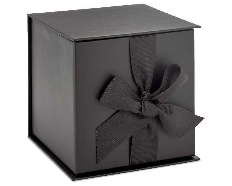 Hallmark Small Gift Box with Bow and Shredded Paper Fill (Black 4 inch Gift Box) for Weddings, Graduations, Birthdays, Father's Day, Groomsmen Gifts, All Occasion