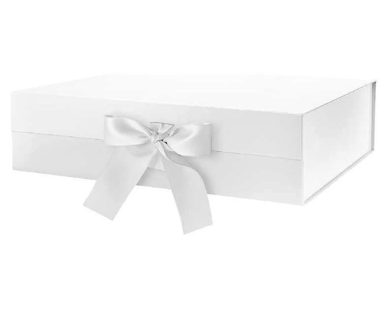 GREEN BEAN Large Gift Box with Lid for Presents 13x9.7x3.4 Inches, White Magnetic Gift Box with Ribbon, Bridesmaid Proposal Box, Luxury Gifts Box (Glossy White)