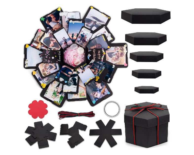 Koogel Explosion Gift Box, Handmade Exploding Photo Album Preassembled Surprise Picture Pop Up Love Box with Creative DIY Scrapbooking Accessories for Anniversary Birthday Wedding