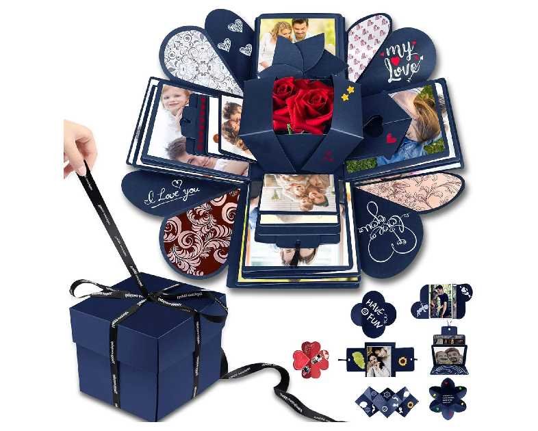 DIY Explosion Gift Box Set - Creative Love Memory Scrapbook & Photo Album for Birthday, Valentine's Day, Anniversary, Wedding, Christmas & Festival (Blue)