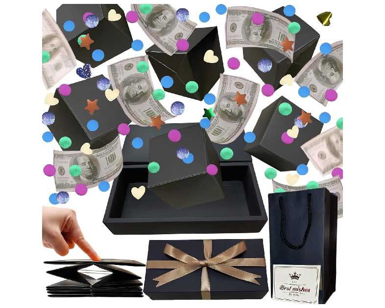 Surprise Box Gift Box for Money, DIY Unique Folding Bouncing Gift Boxes with Confetti, Surprise Gift Box Explosion for Birthday, Anniversary, Valentine's Day.
