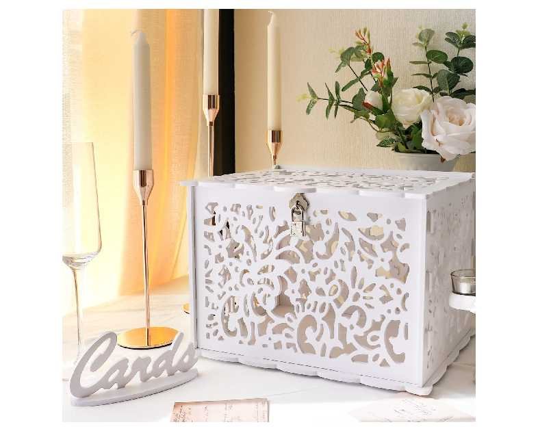 OurWarm White Wedding Card Box with Lock, PVC Gift Card Box for Wedding Decorations for Reception, Money Gift Boxes for Party Reception Anniversary Bridal Baby Shower Decorations