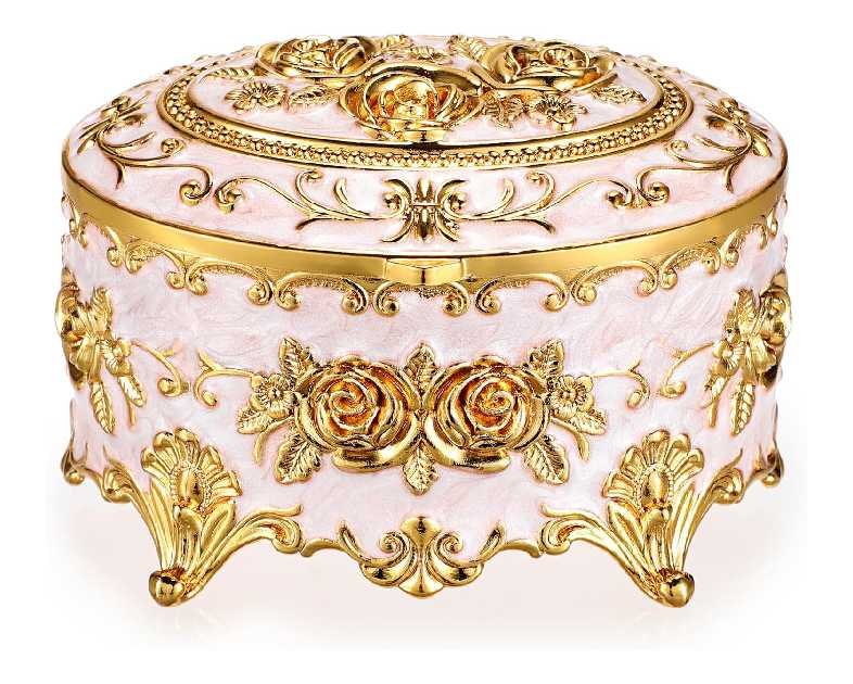 Hipiwe Vintage Metal Jewelry Box - Oval Trinket Organizer Ring Box Case with Rose Pattern Jewelry Storage Box for Ring Earrings Necklace, Gift for Women