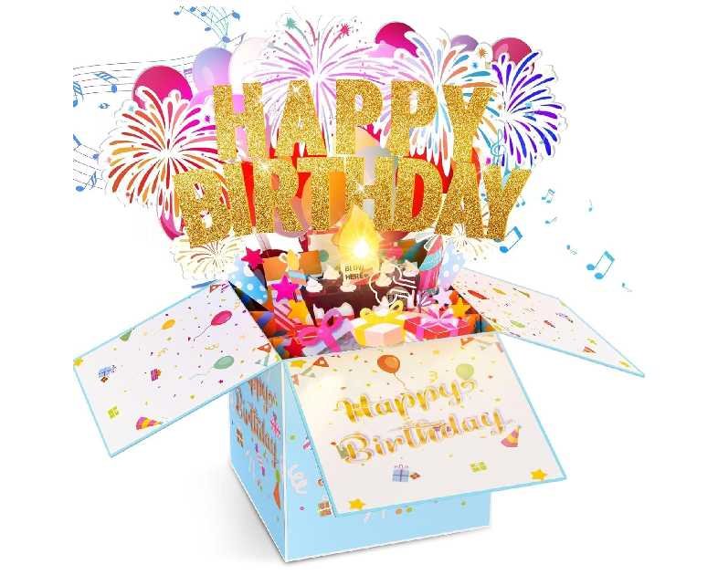 Large Pop Up Birthday Cards with Blowable Lights and Music,1-100 Ages Funny Happy Birthday Cards 3D Greeting Cards Special Birthday Gifts for Kids Teens Women Men Son Daughter