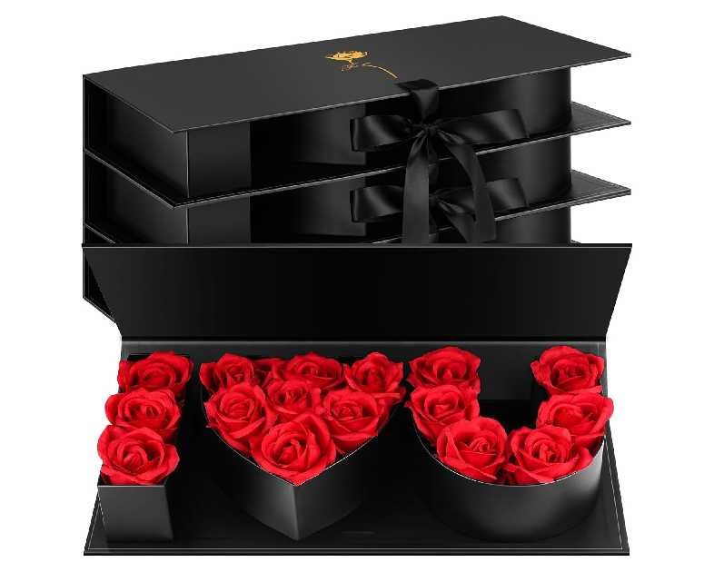 PYQTH 4 Pcs Empty I Love You Box for Flowers Thicker Valentines Box Large Letter Shaped Fillable Flower Gift Boxes I Heart U Packaging Boxes for Valentines Mothers Day Anniversary Birthday (Black)