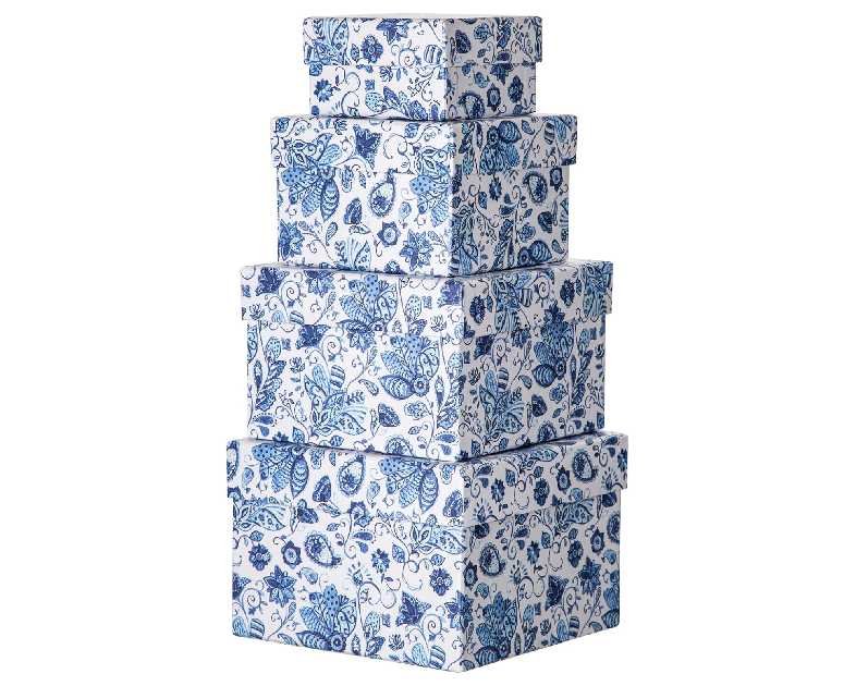Square Gift Boxes with Lids 4PCS Blue Flower Print Gift Box for Presents Nesting Assorted Sizes Present Boxes for Christmas Birthday Valentines Party Gift Wrap