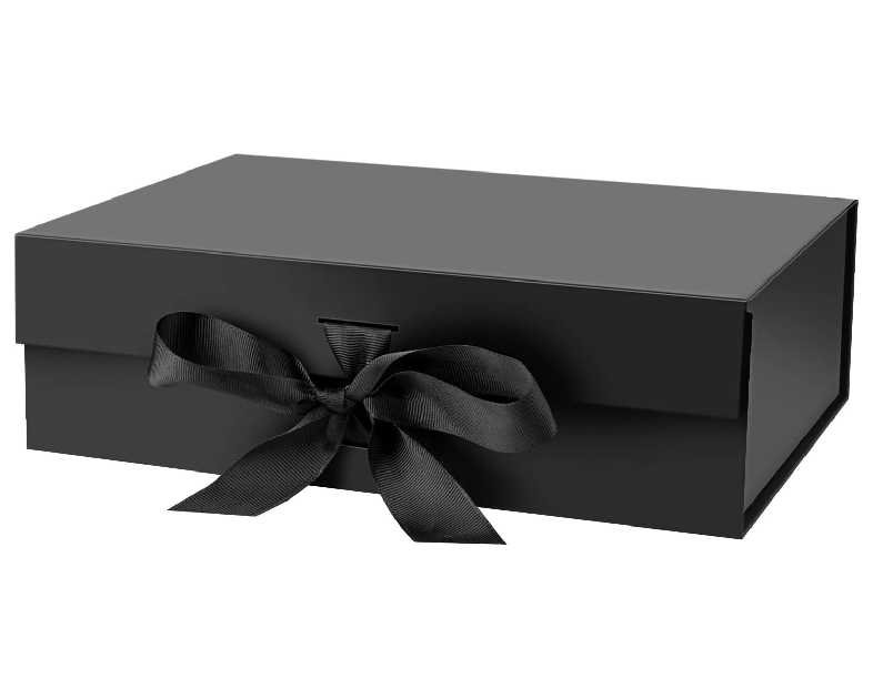 Gift Box with Lid for Presents 10.5x7.5x3.1 Inches with Ribbon and Magnetic Closure(1-Pack) (Black)