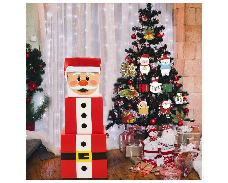 Joy Bang Large Santa Claus Stacking Boxes with Lids for Presents, Decorative Nesting Gift Storage Boxes for Christmas Eve and Party