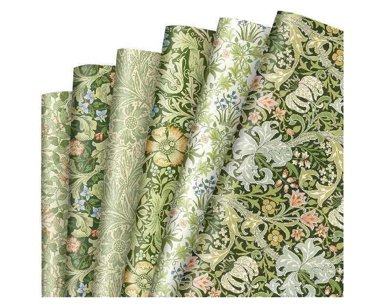 JarThenaAMCS 12 Sheets William Morris Floral Wrapping Paper -Not Roll- Greenery Gift Wrap Paper Decorative Art Paper Folded Flat for DIY Crafts Birthday Party Favors Supplies, 19.7 x 27.6 Inch