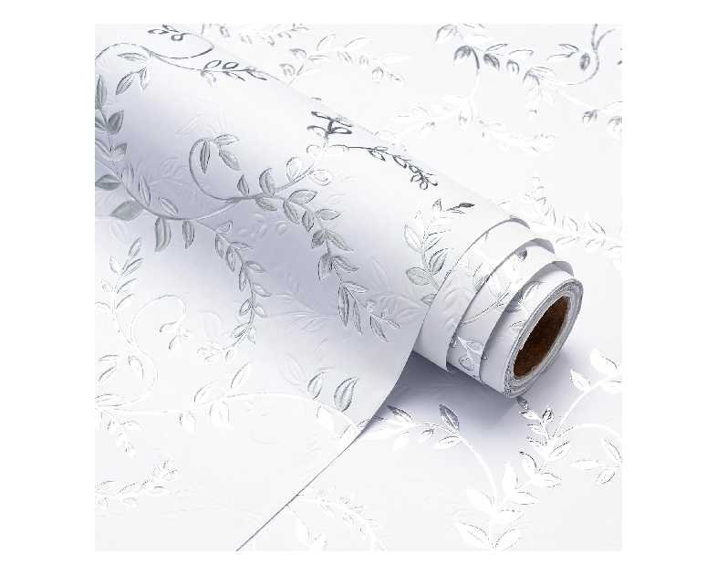 WRAPAHOLIC 3D Kraft Wedding Wrapping Paper Roll - Mini Roll - 17 Inch x 16.5 Feet - Silver and White Leaves Design with Embossed Perfect for Birthday, Bridal Shower, Wedding, Baby Shower