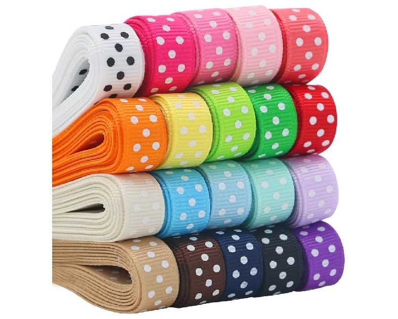 QingHan Grosgrain Ribbons for Crafts Gifts Wrapping 3/8" Boutique Polka Dot Fabric Ribbon 40yd (20 x 2yd)