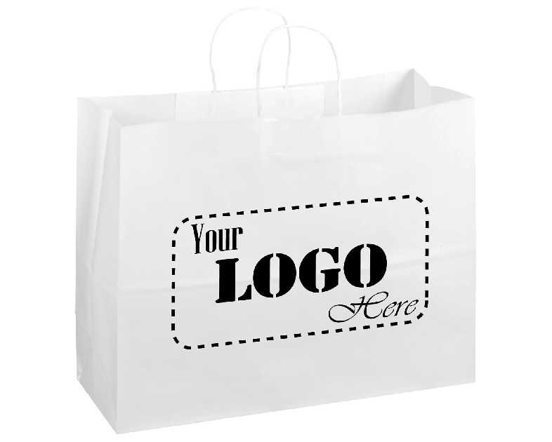 Flexicore Packaging 16"x6"x12" | 10 to 1,000 Pcs - White Kraft Paper Bags, Shopping, Merchandise, Party, Gift Bags, (Custom Printed-White)
