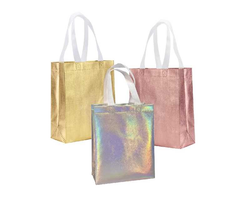 8" X 4" X 10" Reusable Gift Bags With Handles for Birthday Christmas Party Favor Gift Bag Pack of 12 (3 Colors Mix)