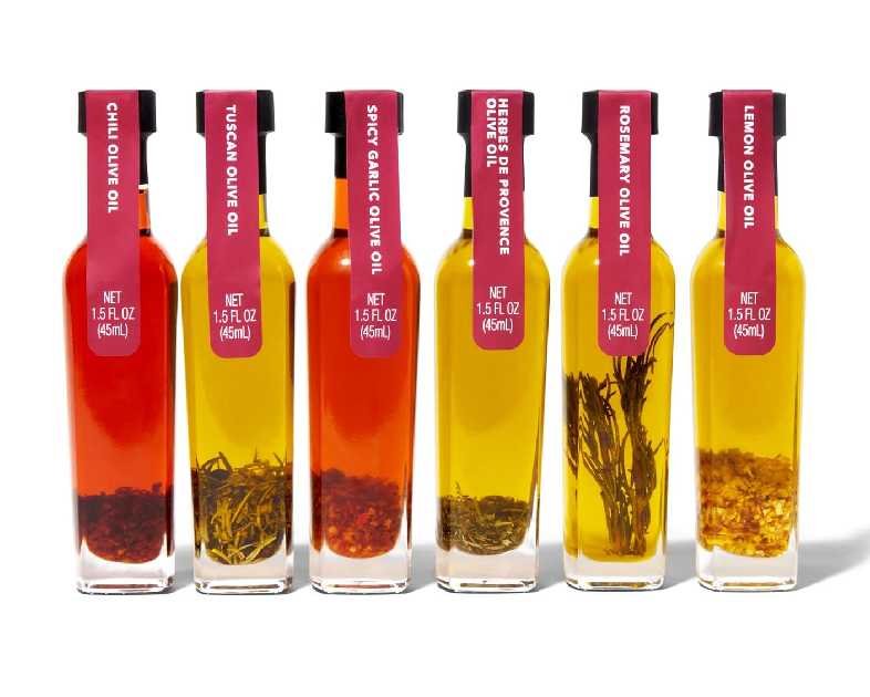 Thoughtfully Gourmet, Spice Infused Olive Oil Gift Set, Premium Extra-Virgin Olive Oil from Spain, Flavors Include Chili, Rosemary, Lemon, Spicy Garlic, Herbes de Provence and Tuscan, Set of 6