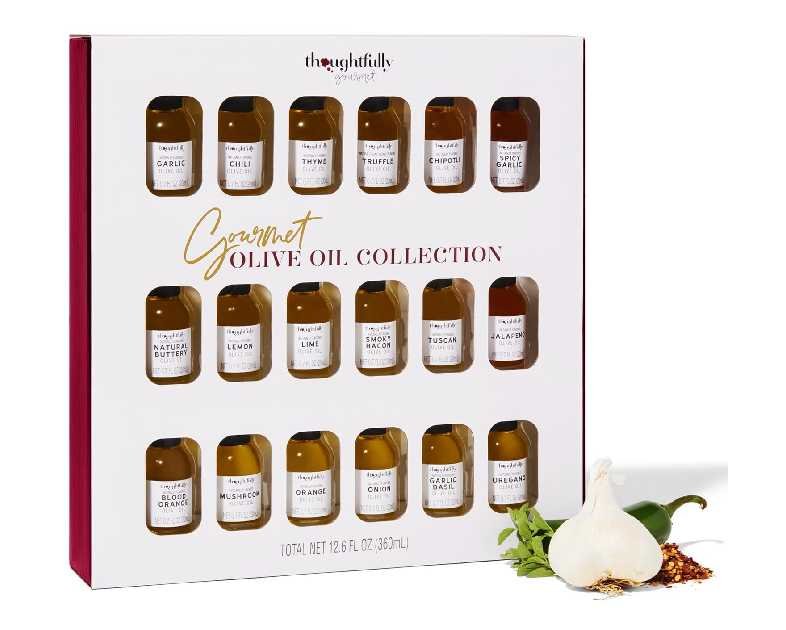 Thoughtfully Gourmet, Olive Oil Sampler Gift Set, Includes Uniquely Flavored Extra Virgin Cold Pressed Spanish Olive Oil, Flavors Include Garlic, Chili, Chipotle and More, Pack of 18