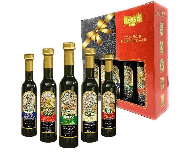 BASSO 1904 - Extra Virgin Olive Oil Gift Set, Experience 5 Olive Oil Varieties, First Cold Pressed, Tasting and Dipping Olive Oil Gift Box, (5 pack x 100 ml)