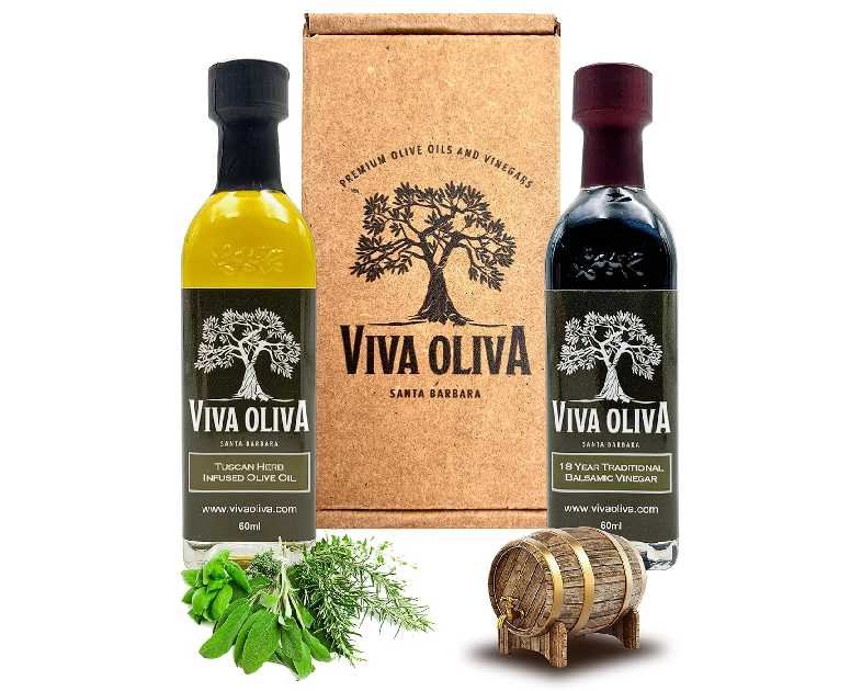 Viva Oliva Two 60ml (2oz) Variety Gift Set - Tuscan Herb Infused Olive Oil & 18 Year Traditional Barrel Aged Balsamic Vinegar - Premium Quality - 100% Natural