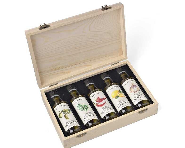 Blazing Bella Olive Oil Gift Set - Five Remarkable California Olive Oils in Wood Gift Box