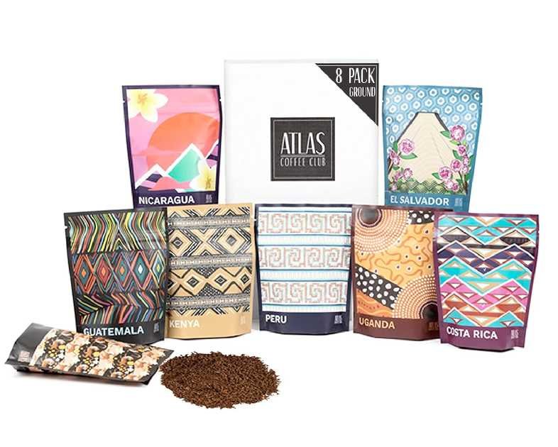 Atlas Coffee Club World of Coffee Discovery Set - Gourmet Coffee Gift Sampler - 8-Pack Variety Box of the World’s Best Single Origin Coffees - Freshly Ground Coffee