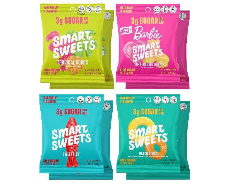 SmartSweets Variety Pack Candy, 1.8oz (Pack of 8), Candy With Low Sugar & Calorie, Healthy Snacks For Kids & Adults - Sweet Fish, Peach Rings, Tropical Sours, Barbie Pink Lemonade Dream