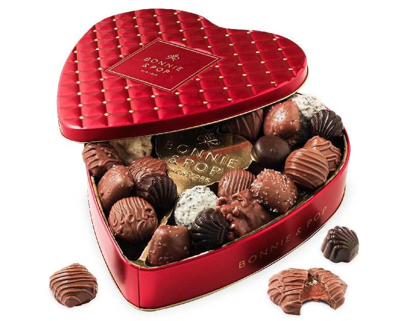 Chocolate Gift Basket | Heart Shaped Gift Present for Mom, Grandmother, Wife, Spouse with Assorted Milk Chocolate Truffles | Bonnie and Pop