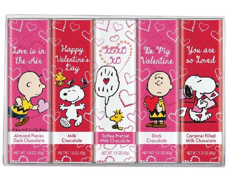 Snoopy Chocolate Variety Gift Box, 5 Gourmet Belgian Chocolate Bars, 1.5oz Each