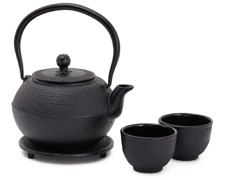 Juvale Cast Iron Teapot - 1200 mL, Black, 2 Cups - Japanese Tea Set with Stainless Steel Infuser & Stovetop Kettle for Loose Leaf Tea