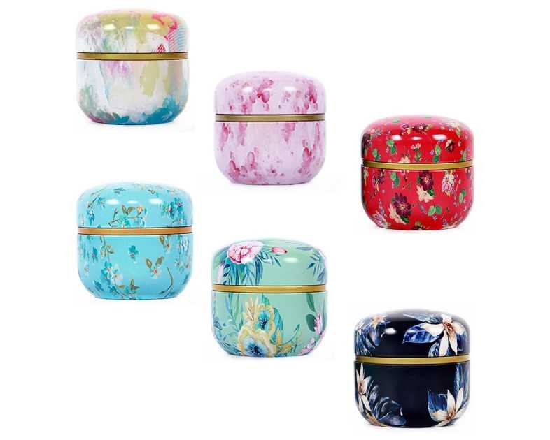 HAN SHENG 6 Pcs Airtight Tea Storage Tins 10 OZ, Vintage Style Food Containers for Loose Leaf Tea & Herbs, Coffee Beans, Spices, Sugar - Floral Embossed Design