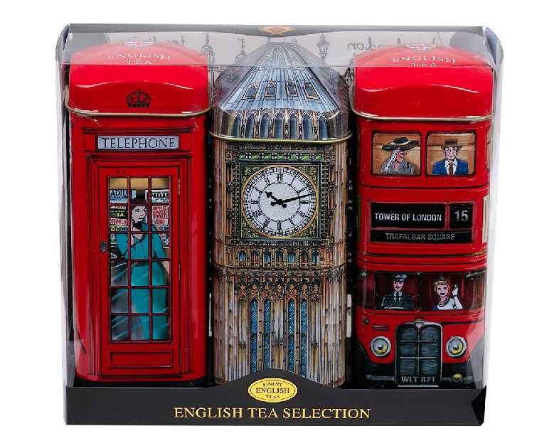 British Heritage 3x Tea Tins with 42 English Teabags (Big Ben, Red London Bus, Telephone Box)