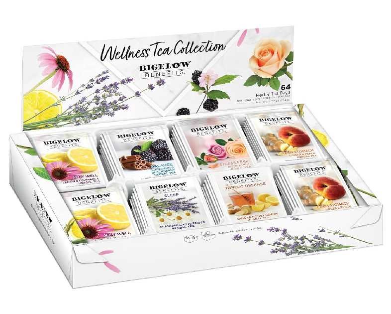 Bigelow Benefits Wellness Tea Collection, Variety Gift Box Sampler, 64 Tea Bags, (Pack of 1