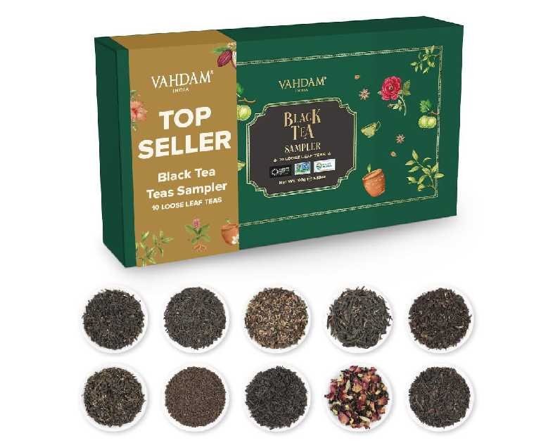 VAHDAM, Assorted Black Tea Loose Leaf Tea Gift Set (10 Flavors) Gift Ideas for Women & Men | Directly Sourced From Assam and Darjeeling | Resealable Ziplock Pouch | Gifts for Him/Her