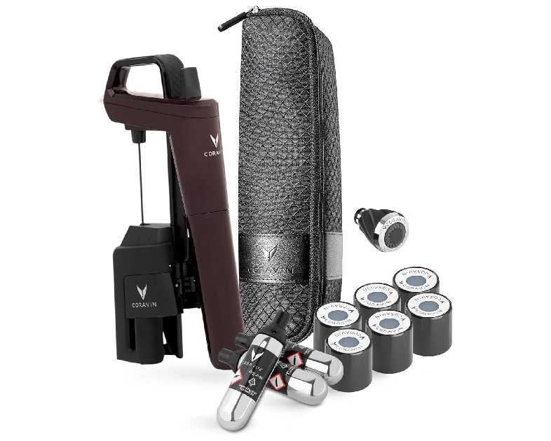Coravin Timeless Six Plus Wine Preservation System - By-the-Glass Wine Saver - With 3 Pure Argon Gas Capsules, 6 Screw Caps & Wine Aerator - Limited Edition Hermitage Red