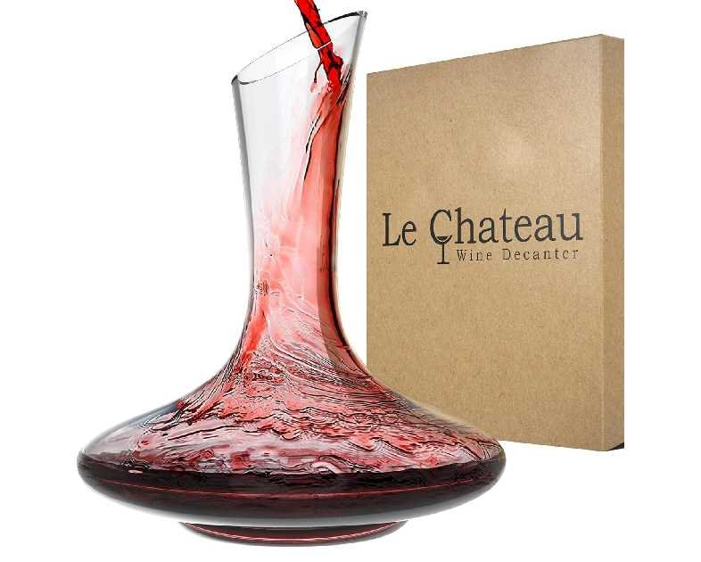 Le Chateau Large Elegant Crystal Wine Decanter with Aerator – 750ml Glass Decanter – Hand-Blown Lead-Free Clear Glass Carafe with Aerator – Hand Held Gifts Red Wine Accessories/for Wine Lovers