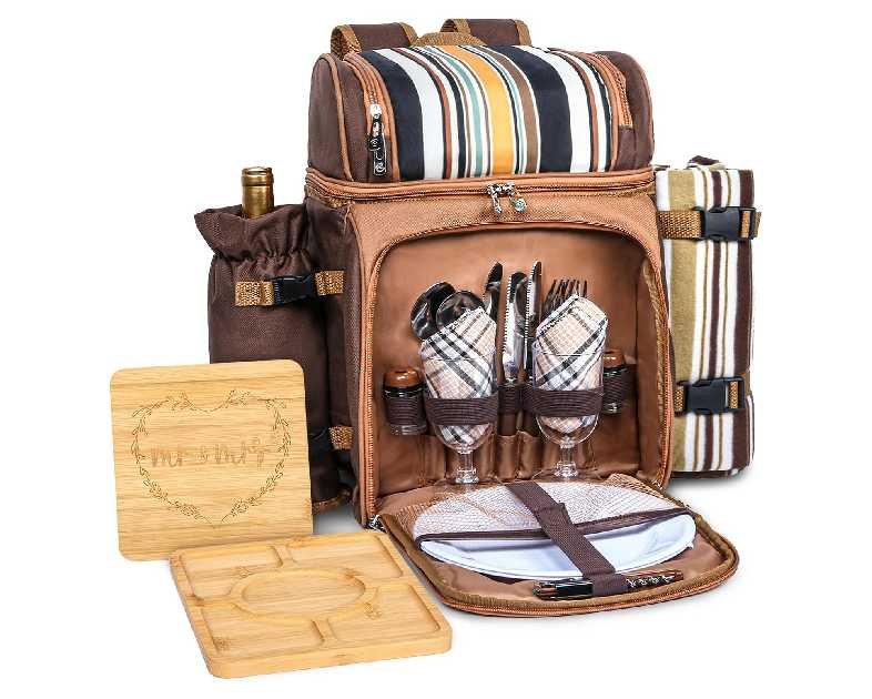 Hap Tim Picnic Basket Backpack for 2 Person with Blanket, 2 Charcuterie Board, Engagement Gifts for Couples, Gifts Ideals for Wedding, Housewarming, White Elephant, Bridal Showers