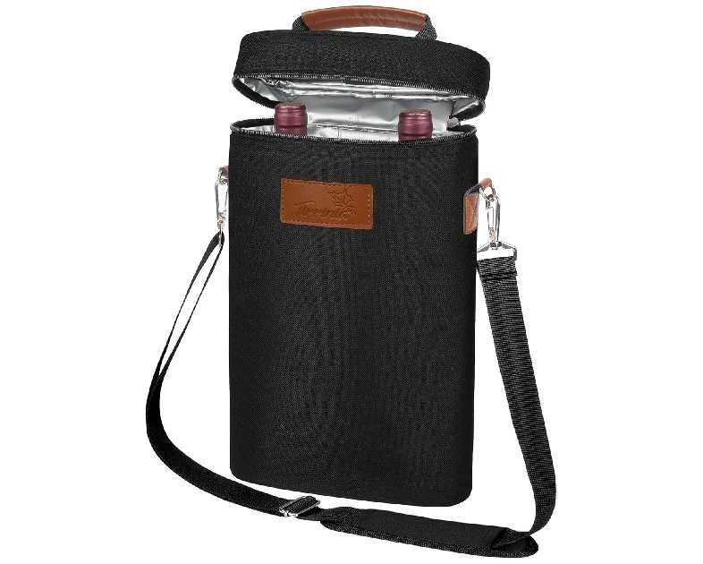 Tirrinia 2 Bottle Leakproof Insulated Wine Tote Carrier Bag - Padded Cooler for Travel, Restaurants, Tasting, Parties, Great Gift for Wine Lovers