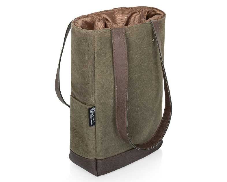 Legacy - a Picnic Time Brand, Bottle Insulated Wine Bag, Distressed Waxed Canvas Wine Tote Bag, Wine Gift Bag