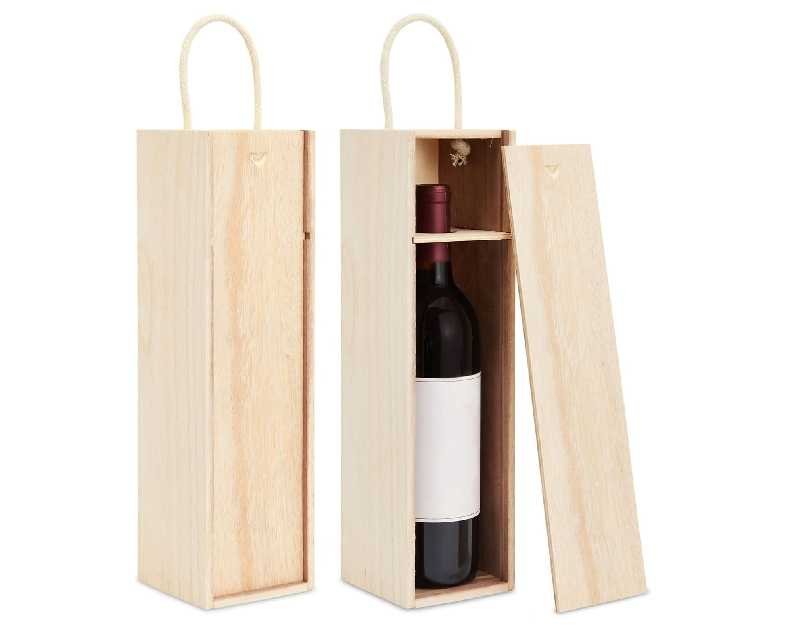Juvale Wooden Wine Box - Unfinished Wine Box for Custom Engraving - Wood Container with Sliding Lid & Handle - Gift Case for Birthdays & Anniversaries - Pack of 2, 13.9"x 3.9"x 4"