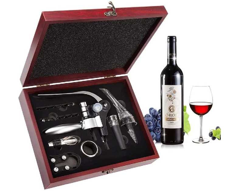 Wine Opener,Wine Bottle Opener, Wine Accessories Areator Wine Opener Kit, Red wine Corkscrew Set with Wood Case,Wine Gift with Luxury Packaging