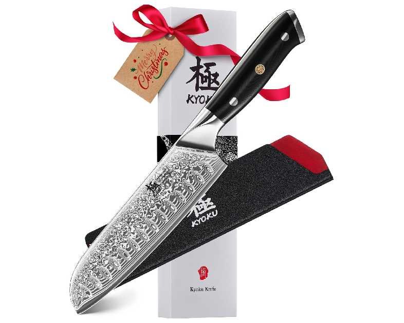 KYOKU Santoku Knife - 7" - Shogun Series - Japanese VG10 Steel Core Forged Damascus Blade - with Sheath & Case
