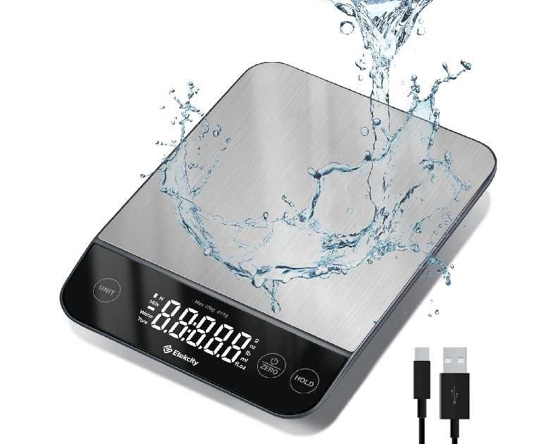 Etekcity Digital Food Kitchen Scale, Grams and Oz for Weight Loss, Baking and Cooking, 0.05oz/1g Precise Graduation,5 Weight Units, IPX6 Waterproof, USB Rechargeable,304 Stainless Steel-Silver, 22lb