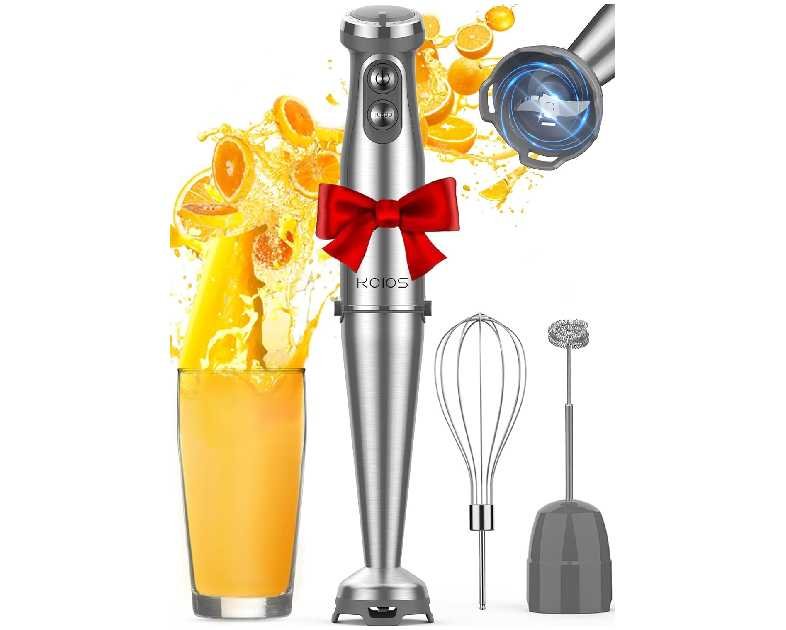 KOIOS Immersion Blender, 1000W Anti-scratch 3-in-1 Hand Blender, Upgraded 12 Speed Stainless Steel Blade Stick Blenders with Turbo Mode, Whisk and Milk Frother, Non-BPA