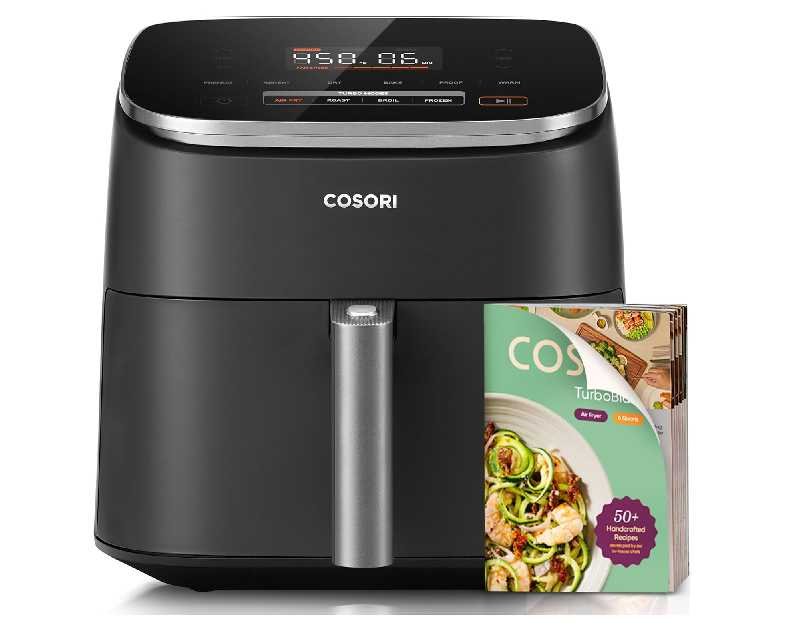 Cosori 9-in-1 TurboBlaze Air Fryer 6 Qt, Premium Ceramic Coating, 90°–450°F, Precise Heating for Even Results, Air Fry, Roast, Bake, Broil, Dry, Frozen, Proof, Reheat, Keep Warm, 120V, Dark Gray