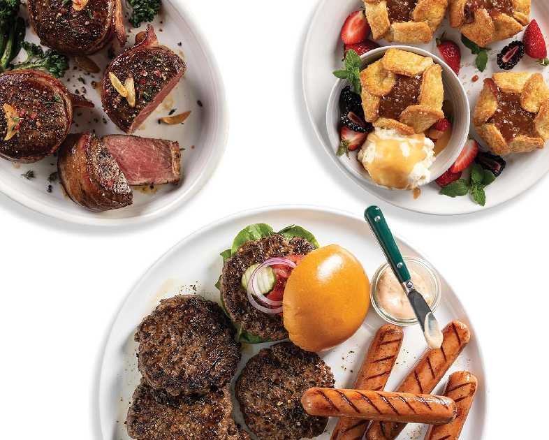Omaha Steaks Deluxe Gift Package (4 Bacon-Wrapped Filet Mignons, 4 Steak Burgers, 4 Gourmet Jumbo Franks, 4 Au Gratin Potatoes, 4 Caramel Apple Tartlets, 1 jar Omaha Steaks Seasoning)