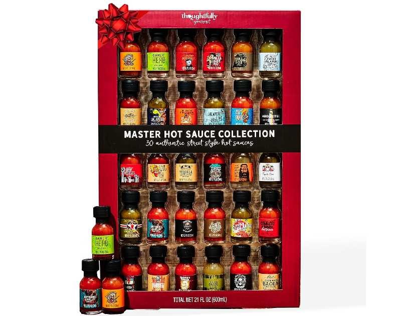 Thoughtfully Gourmet, Master Hot Sauce Collection Sampler Set, Flavors Include Garlic Herb, and More, Hot Sauce Gift, Set of 30