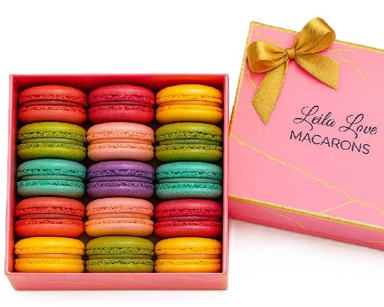 Leilalove Macarons - Mademoiselle de Paris Collections of 15 gourmet macarons Gift box varies in color - cookies are individually packaged for the perfect freshness