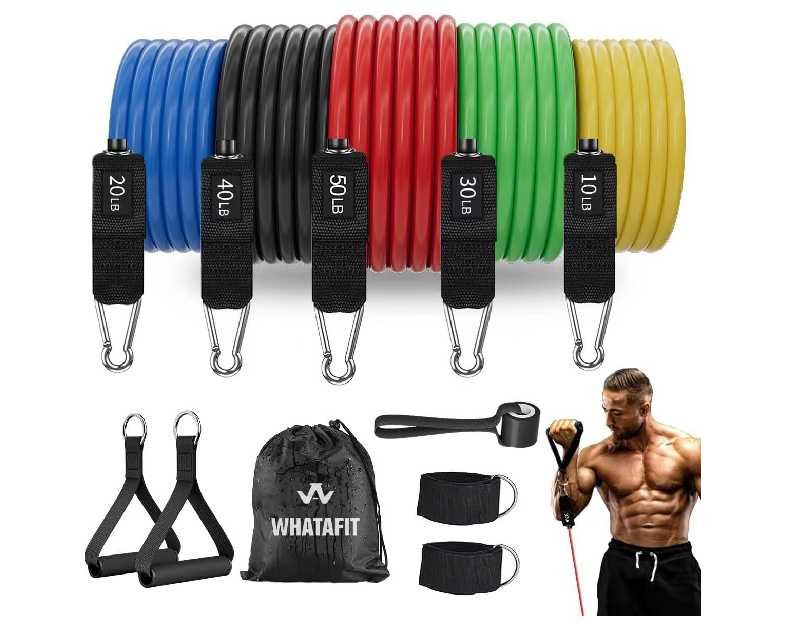 WHATAFIT Resistance Bands, Exercise Bands，Resistance Bands for Working Out, Work Out Bands with Handles for Men and Women Fitness, Strength Training Home Gym Equipment