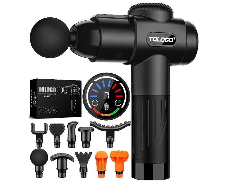 TOLOCO Massage Gun, Deep Tissue Back Massage for Athletes for Pain Relief, Percussion Massager with 10 Massages Heads & Silent Brushless Motor, Christmas Gifts for Women, Men, Black